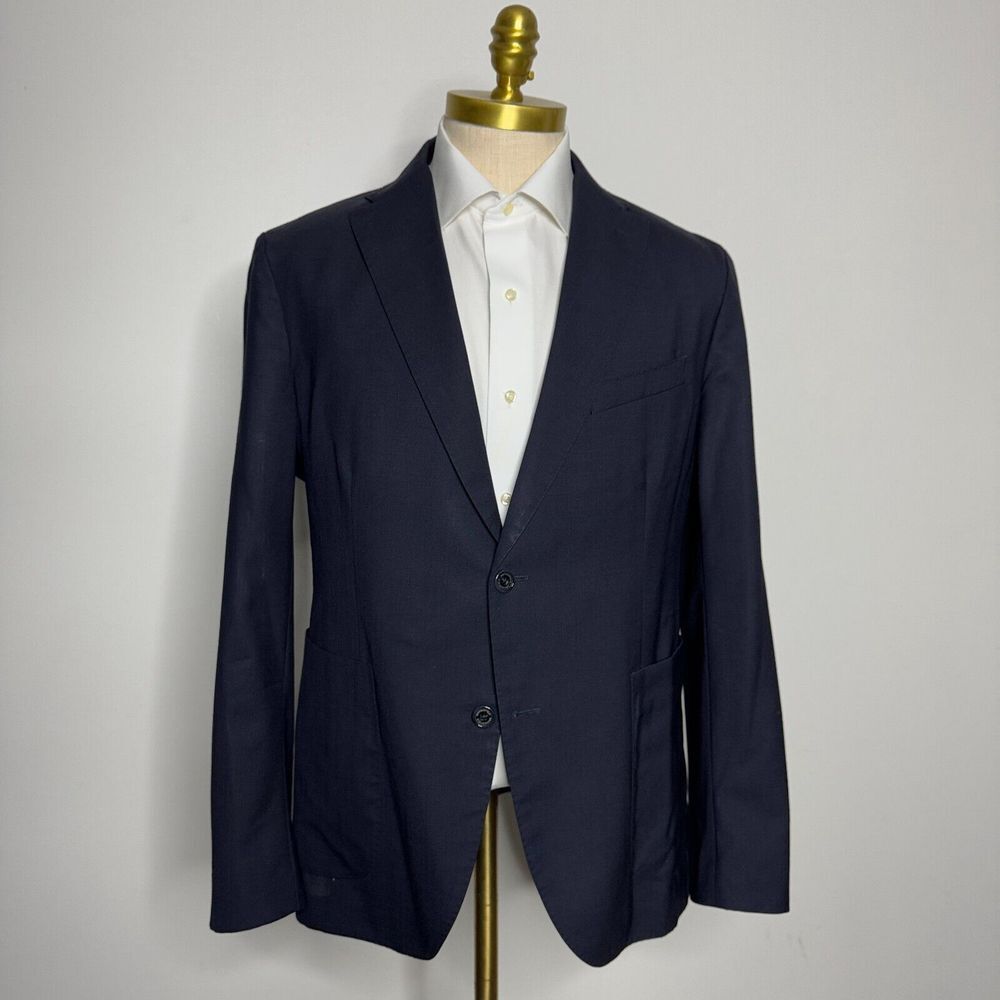 Brooksfield 42R (52 it) Blazer Sport Coat‎ Mens Solid Blue Italy